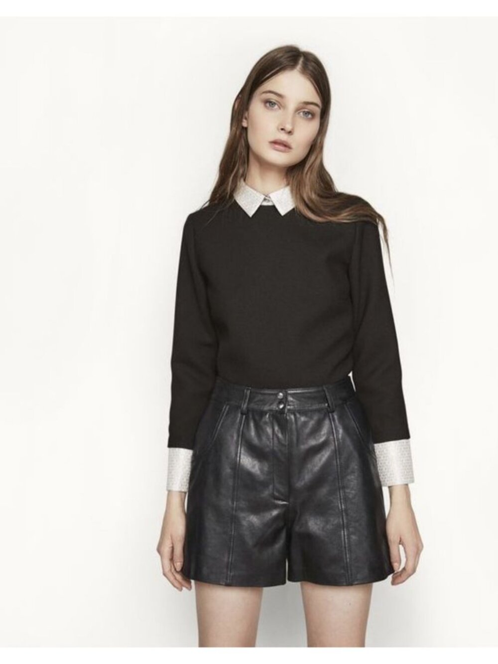 Maje Isaac Leather Shorts Black Size 34